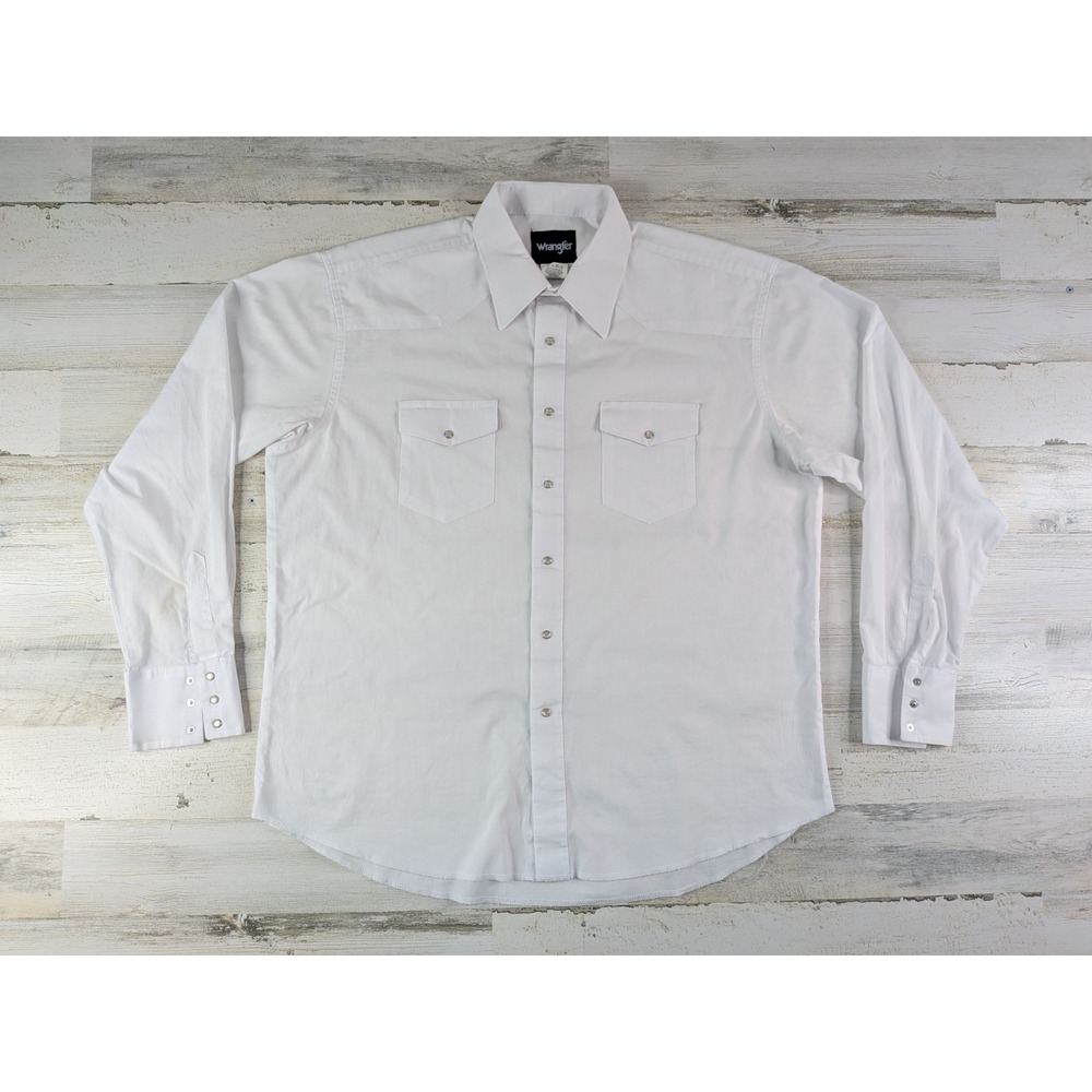 Vintage Wrangler Mens XL White Pearl Snap Western Shirt 71105WH Long Sleeve